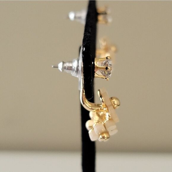 Earrings Floral Crystal Gold Tone Wear 2 Ways Earrings #1100 - Picture 8 of 10